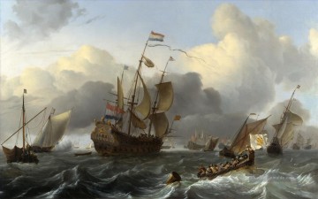  Seeschlacht Malerei - Die Eendracht und eine niederländische Flotte von Men of War vor dem Wind Kriegsschiff Seeschlacht